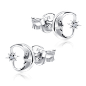 Crescent Star With CZ Stone Silver Ear Stud STS-5524